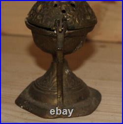 Antique hand made bronze religious incense burner with cross