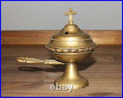 Antique hand made bronze religious incense burner with cross icon lamp