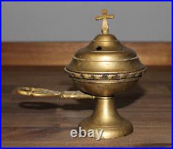 Antique hand made bronze religious incense burner with cross icon lamp