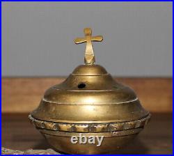 Antique hand made bronze religious incense burner with cross icon lamp