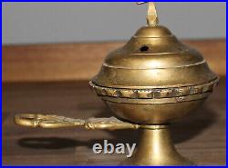 Antique hand made bronze religious incense burner with cross icon lamp