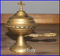Antique hand made bronze religious incense burner with cross icon lamp