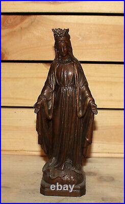 Antique hand made religious metal figurine The Virgin Mary