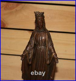 Antique hand made religious metal figurine The Virgin Mary