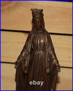 Antique hand made religious metal figurine The Virgin Mary