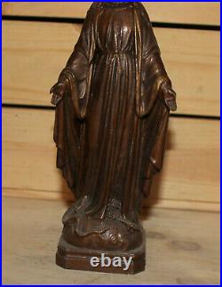 Antique hand made religious metal figurine The Virgin Mary