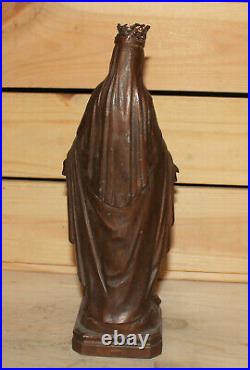 Antique hand made religious metal figurine The Virgin Mary