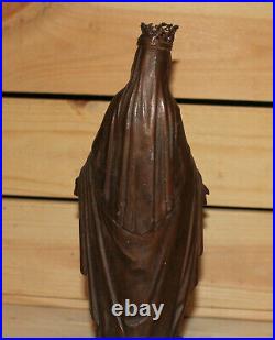 Antique hand made religious metal figurine The Virgin Mary