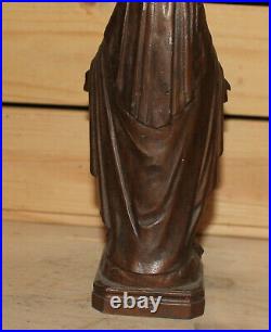Antique hand made religious metal figurine The Virgin Mary