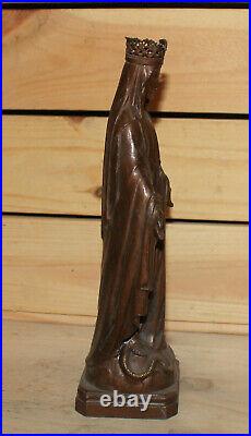 Antique hand made religious metal figurine The Virgin Mary