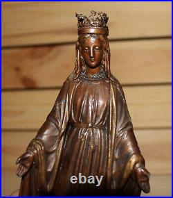 Antique hand made religious metal figurine The Virgin Mary