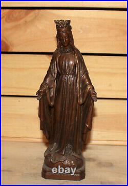 Antique hand made religious metal figurine The Virgin Mary