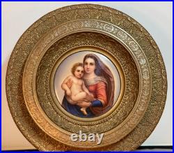 Antique hand painted 1900 era KPM Style Porcelain Plaque Sistine Madonna framed