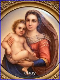 Antique hand painted 1900 era KPM Style Porcelain Plaque Sistine Madonna framed
