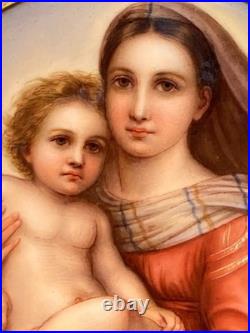 Antique hand painted 1900 era KPM Style Porcelain Plaque Sistine Madonna framed