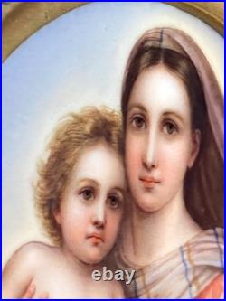 Antique hand painted 1900 era KPM Style Porcelain Plaque Sistine Madonna framed