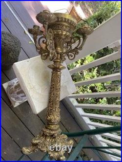 Antique heavy religious altar candleabra brass very ornate details
