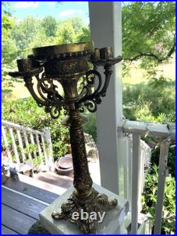 Antique heavy religious altar candleabra brass very ornate details