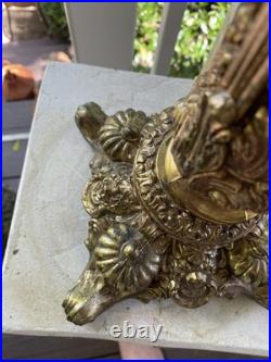 Antique heavy religious altar candleabra brass very ornate details