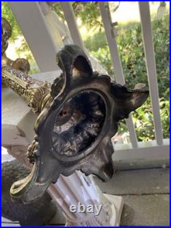 Antique heavy religious altar candleabra brass very ornate details