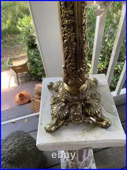 Antique heavy religious altar candleabra brass very ornate details