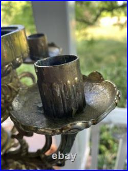 Antique heavy religious altar candleabra brass very ornate details
