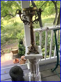 Antique heavy religious altar candleabra brass very ornate details