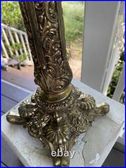 Antique heavy religious altar candleabra brass very ornate details