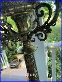 Antique heavy religious altar candleabra brass very ornate details
