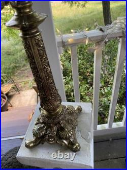 Antique heavy religious altar candleabra brass very ornate details