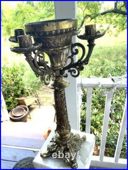 Antique heavy religious altar candleabra brass very ornate details