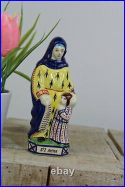 Antique henriot quimer faience SAINT ANNE statue figurine religious