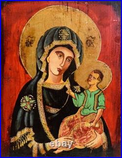 Antique icon, Our Lady Hodegetria with the Christ Child, with certificate
