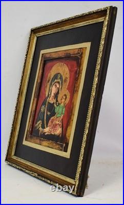 Antique icon, Our Lady Hodegetria with the Christ Child, with certificate