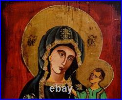 Antique icon, Our Lady Hodegetria with the Christ Child, with certificate