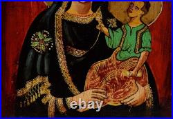 Antique icon, Our Lady Hodegetria with the Christ Child, with certificate