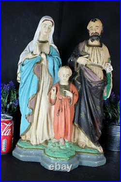 Antique large Chalk french holy family religious statue jesus mary joseph