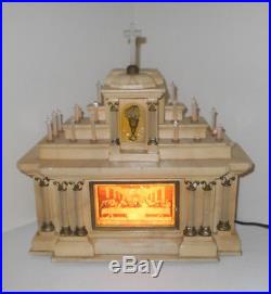 Antique large Church Cathedral Religious Statue-chalkware-LIGHT UP-Musical-CROSS