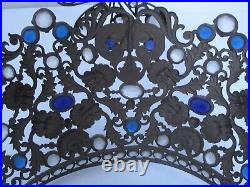 Antique large Madonna French Tiara/ Crown with multiple Faceted Jewels 19th c