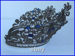 Antique large Madonna French Tiara/ Crown with multiple Faceted Jewels 19th c