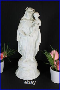 Antique large bisque letu mauger white porcelain madonna statue religious