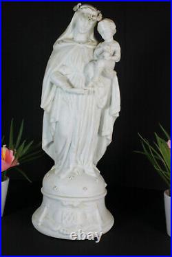 Antique large bisque letu mauger white porcelain madonna statue religious