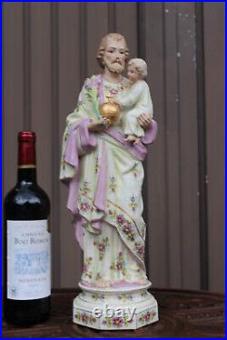 Antique large bisque porcelain saint joseph figurine statue religious