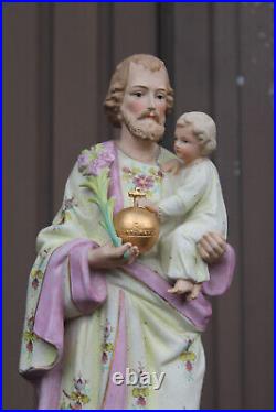 Antique large bisque porcelain saint joseph figurine statue religious