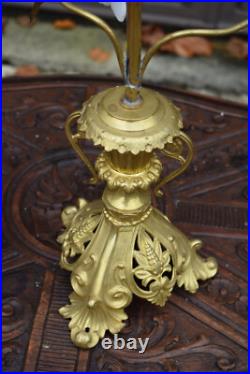 Antique large brass Religious candelabra candle holder opaline glass flower
