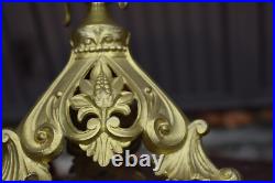 Antique large brass Religious candelabra candle holder opaline glass flower