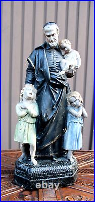 Antique large ceramic saint vincentius statue children religious