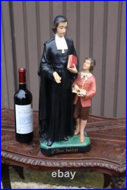Antique large ceramic state saint john baptist de la salle rare religious