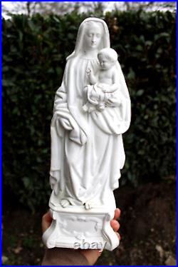 Antique large french bisque porcelain madonna child statue figurine religious