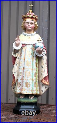 Antique large religious jesus of prague church statue rare